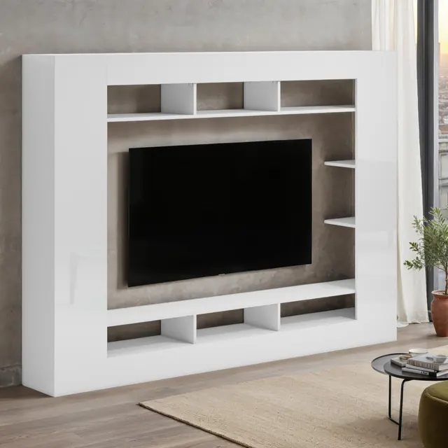 Parete Attrezzata Porta TV Bianca 216 cm Kappesberg ambientata
